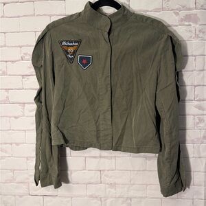 Zara Top Trafaluc Chihuahua Fan Patch Moto Blouse Jacket Womens Small Army Green